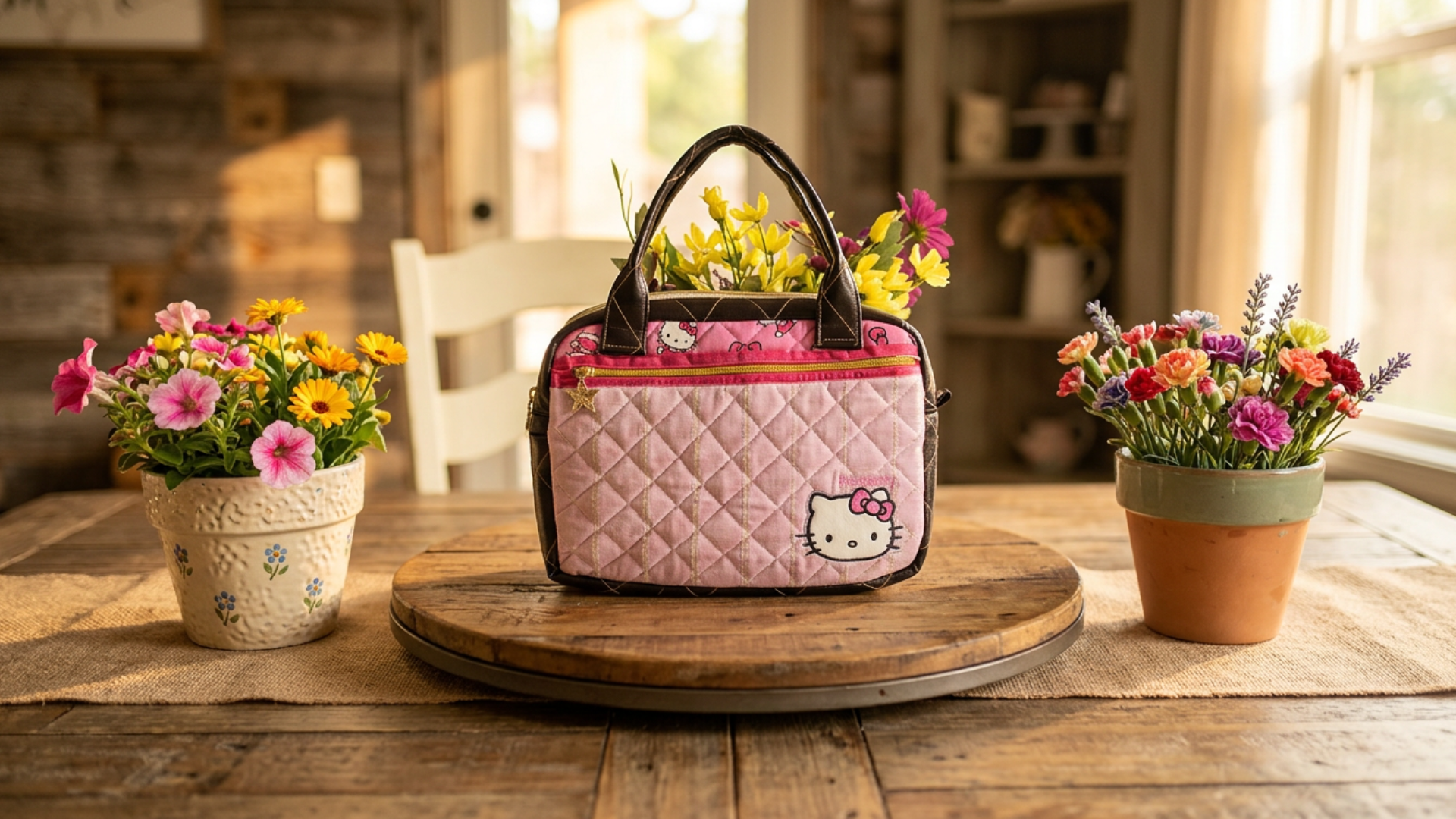 Handmade pink floral iPad and notebook bag with quilted fabric, zippered closure, sturdy handles, and boutique handmade craftsmanship.