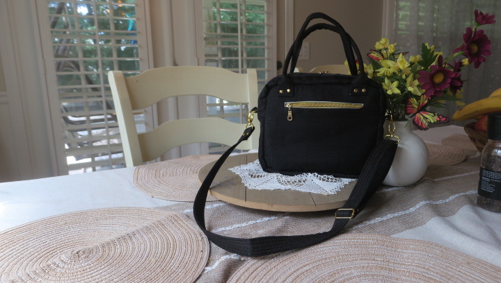Handmade Black Shoulder Bag & Handbag Combo – Elegant Fabric Purse with Adjustable - Image 2