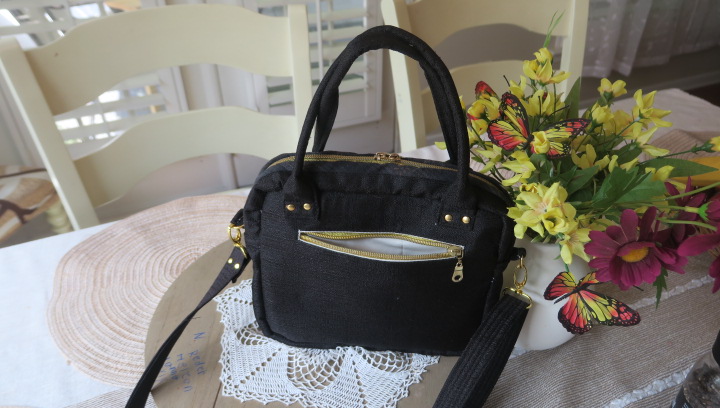 Handmade Black Shoulder Bag & Handbag Combo – Elegant Fabric Purse with Adjustable - Image 3