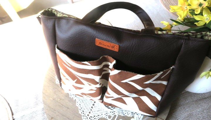 Handmade Chocolate Vinyl Tote Bag with Designer Canvas Pockets - Image 2