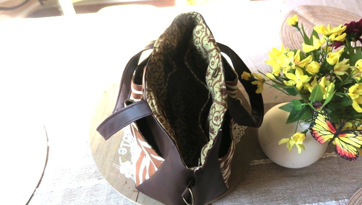 Handmade Chocolate Vinyl Tote Bag with Designer Canvas Pockets - Image 3