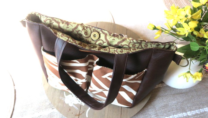 Handmade Chocolate Vinyl Tote Bag with Designer Canvas Pockets - Image 4