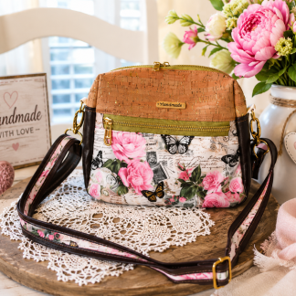 Handmade floral sling bag with pink roses and butterflies