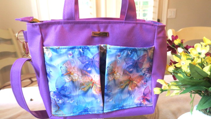 Handmade Purple Butterfly 2-in-1 Tote and Shoulder Bag - Image 2
